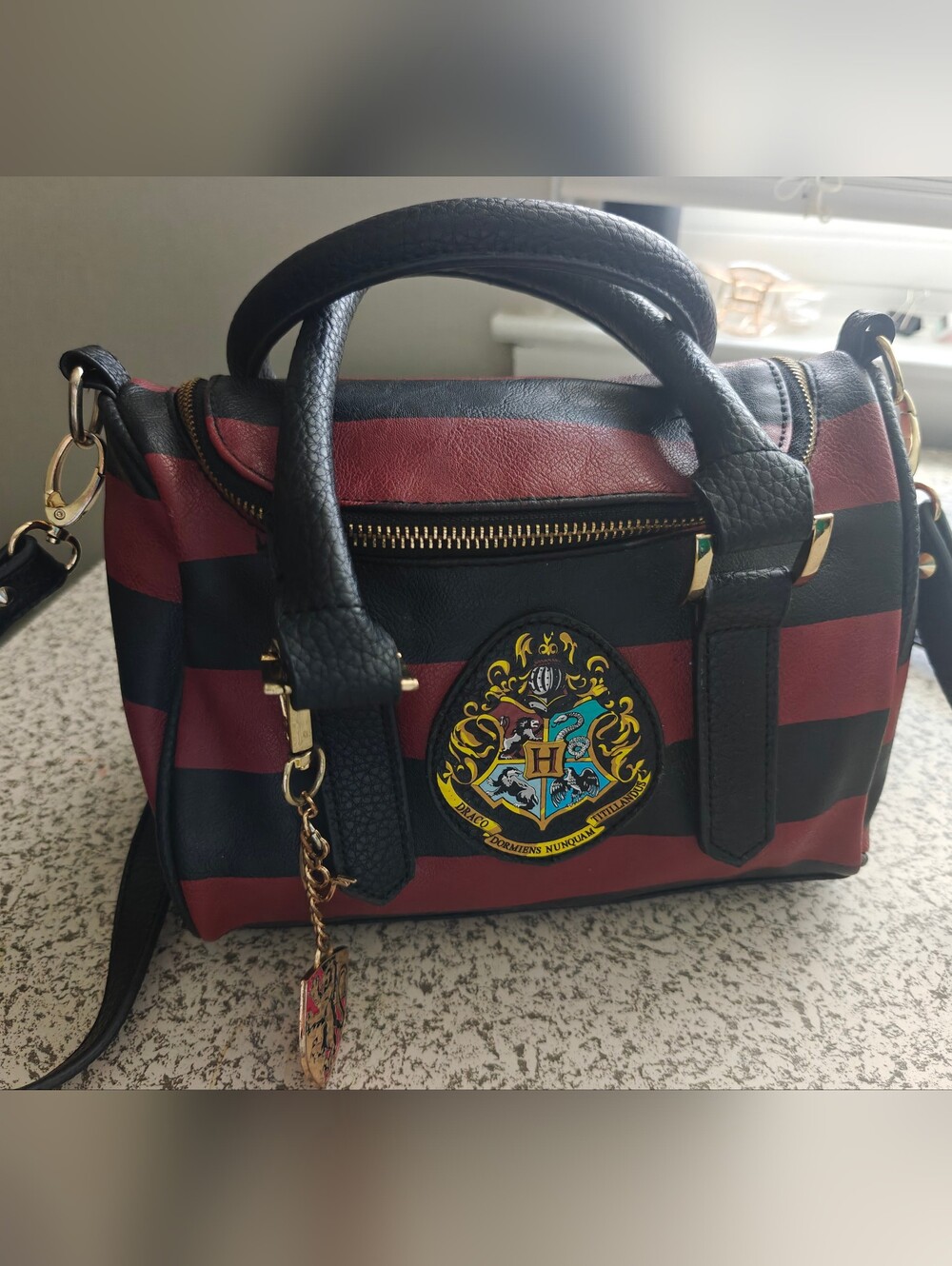 Bioworld Harry Potter Hogwart's Crest Mini Satchel Crossbody Striped Red Black